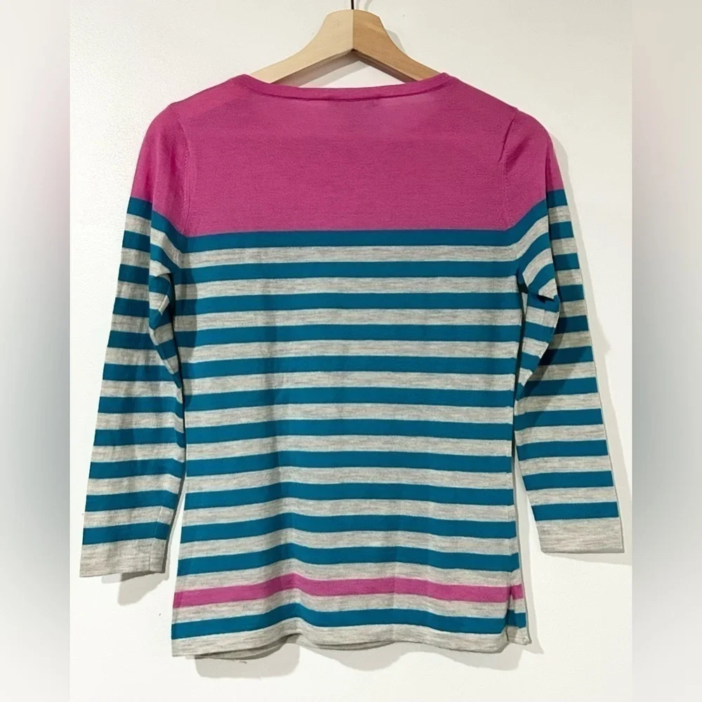 Autumn Cashmere‎ Striped Lightweight Cashmere Slim Top Blue Pink Gray M